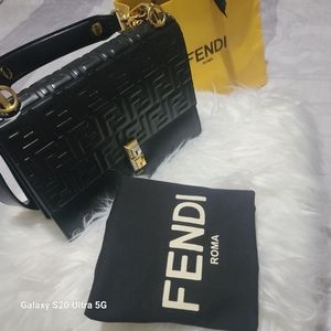 AUTHENTIC FENDI Kan Zucca Embossed Leather Bag